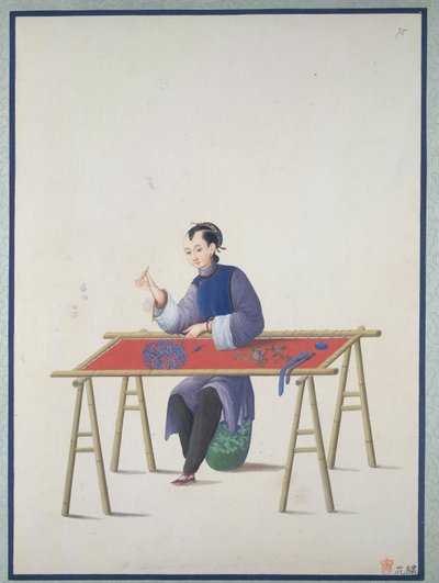 Haft kobieta, ok. 1800 (akwarela na papierze) autorstwa School Chinese