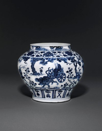 Wyjątkowo rzadki i ważny niebiesko-biały słoik, dynastia Guan Yuan, połowa XIV wieku (ceramika) (patrz także 469090 do 469093) autorstwa School Chinese