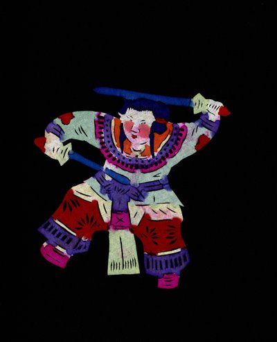 Postać kobieca ćwicząca sztukę walki z dwoma huśtawkami. Malowane cięcie papieru lub "Jian Zhi", chińska sztuka ludowa, Pekin. autorstwa School Chinese