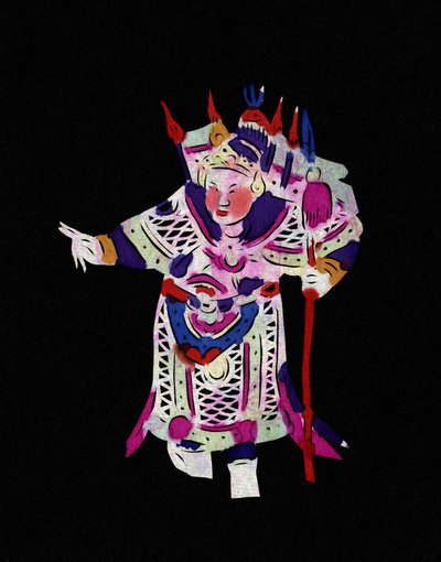 Męska postać z opery pekińskiej. Malowane cięcie papieru lub "Jian Zhi", chińska sztuka ludowa, Pekin. autorstwa School Chinese