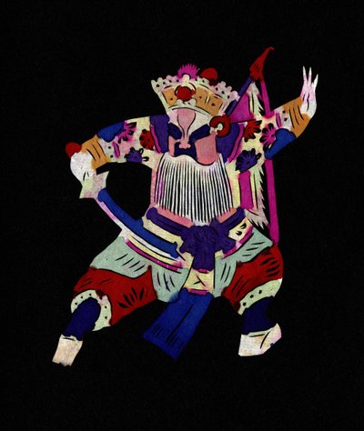 Męska postać z opery pekińskiej. Malowane cięcie papieru lub "Jian Zhi", chińska sztuka ludowa, Pekin. autorstwa School Chinese