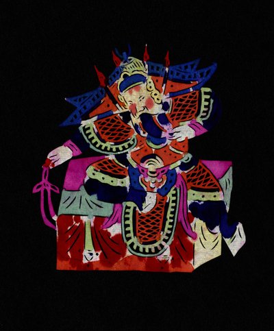 Męska postać z opery pekińskiej w masce. Wycinanka z malowanego papieru lub "Jian Zhi", chińska sztuka ludowa, Pekin. autorstwa School Chinese