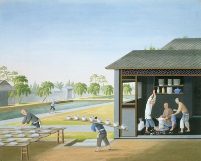 Produkcja porcelany, Chiny, ok. 1820 (gwasz na papierze) autorstwa School Chinese