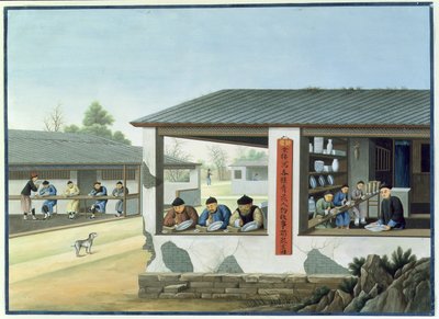 Produkcja porcelany, dekoracja w kolorze niebieskim (gwasz i akwarela na papierze) autorstwa School Chinese