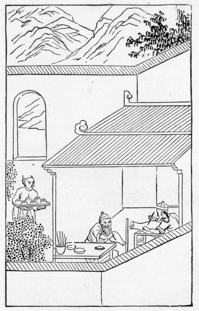 Malowanie niebieskich kwiatów na wazonach, z serii ilustracji dotyczących produkcji porcelany (lito) (patrz 384116 i 384117 dla całej serii) autorstwa School Chinese