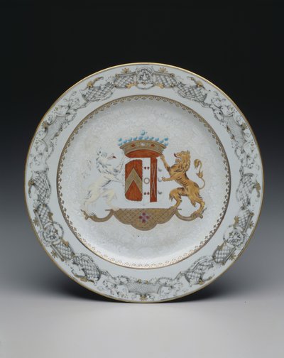 Talerz herbowy, ok. 1740 (porcelana z emaliami kolorowymi i grisaille) autorstwa School Chinese