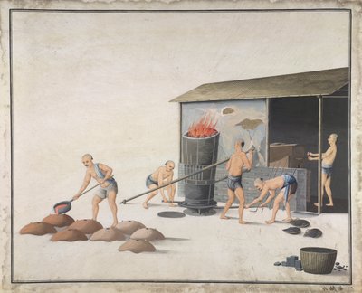 „Włóż do wody do ostygnięcia”, Produkcja żeliwa w Chinach, ok. 1820 r. (akwarela na papierze) autorstwa School Chinese