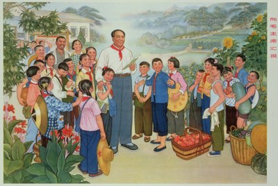 "Zgłaszanie naszych zbiorów Przewodniczącemu Mao", plakat propagandowy z czasów chińskiej rewolucji kulturalnej autorstwa School Chinese