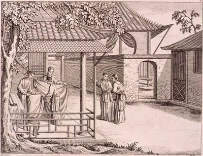„Sprzedaż jedwabiu po splocie”, Chiny, koniec XVIII w. (drzewryt) autorstwa School Chinese