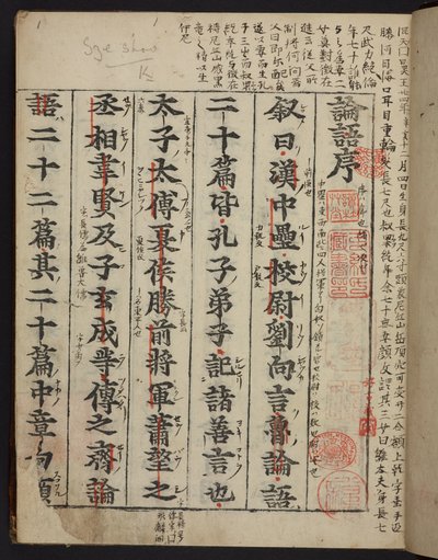 Strona tytułowa Rongo 論語 lub „Analektów Konfucjusza”, wydrukowana ok. 1390-1450 (welin) autorstwa School Chinese