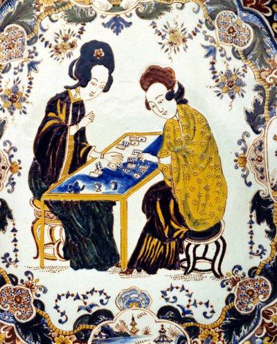 Dwie kobiety grające w warcaby. Chiny XVIII wiek.ceramika. Mediolan autorstwa School Chinese