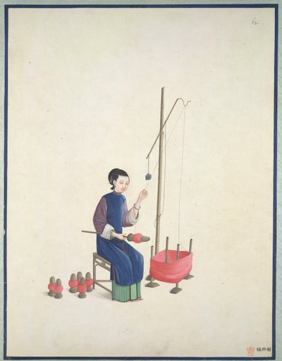 Tkanie jedwabiu, ok. 1800 (akwarela na papierze) autorstwa School Chinese