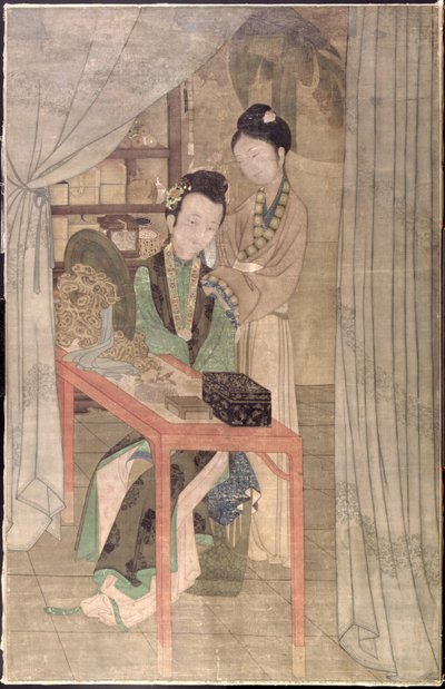 Kobieta w toalecie (gwasz na jedwabiu) autorstwa School Chinese