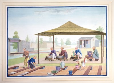 Robotnicy nakładający glazurę, ok. 1825 (gwasz na papierze) autorstwa School Chinese