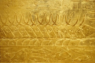 Starożytny Egipt, Rzeźba/malarstwo ścienne, Mastaba/Grobowiec Idout, Sakkara, 2323-2150 p.n.e., Bydło na rzece (zdjęcie) autorstwa School Egyptian