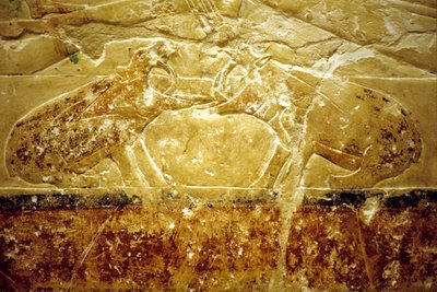 Starożytny Egipt, Rzeźba/malarstwo ścienne, Mastaba/Grobowiec Idout, Sakkara, 6. dynastia, Dwa walczące hipopotamy (zdjęcie) autorstwa School Egyptian