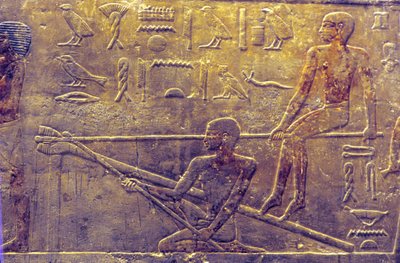 Starożytny Egipt, Rzeźba/malarstwo ścienne, Mastaba/Grobowiec Ti, Sakkara, 5. dynastia, Budownictwo okrętowe (zdjęcie) autorstwa School Egyptian