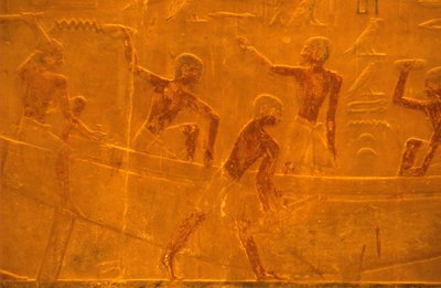 Starożytny Egipt, Rzeźba/malarstwo ścienne, Mastaba/Grobowiec Ti, Sakkara, 5. dynastia, Budownictwo okrętowe (zdjęcie) autorstwa School Egyptian