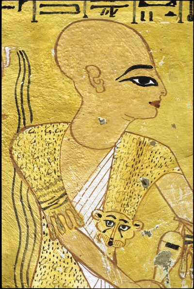Muinainen Egypti, Seinämaalaus Inherkhaun hauta, Thebes, Aatelisten hauta, 20. dynastia, Pappi kaatamassa juomia Inherkhaun (valokuva)kiillotukseen autorstwa School Egyptian