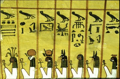 Starożytny Egipt, malowidło ścienne Grobowiec Inherkhaua, Teby, Grobowiec Szlachty, XX dynastia, Siedem z dwunastu godzin nocy (zdjęcie ilustracyjne) autorstwa School Egyptian