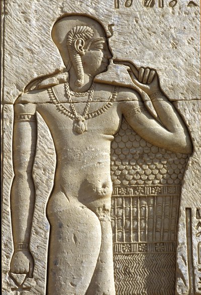 Starożytny Egipt, malowidło ścienne/rzeźba, Ihy, syn Amona i Mut, świątynia Hathor, Dendera (zdjęcie ilustracyjne) autorstwa School Egyptian