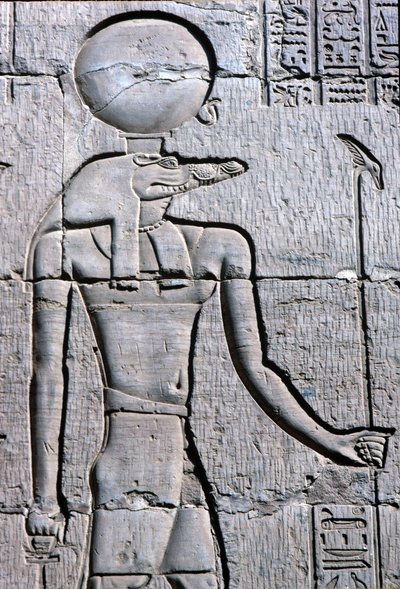 Starożytny Egipt, malowidło ścienne/rzeźba, Sebek niosący ankh autorstwa School Egyptian