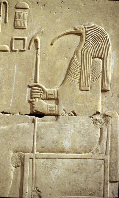 Muinainen Egypti, Seinämaalaus/kaiverrus, Jumala Thoth, Seti I:n temppeli, Abydos Puola autorstwa School Egyptian
