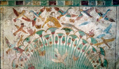 Starożytny Egipt: zwierzęta w stadninie papirusu, fragment wapienia z grobowca Neferhotepa, ok. 1400 pne XVIII dynastia, wymiar 43x74 cm Paryż, Luwr - starożytność egipska: zwierzęta w gąszczu papirusu, fragment wapienia z grobowca Neferhotepa autorstwa School Egyptian