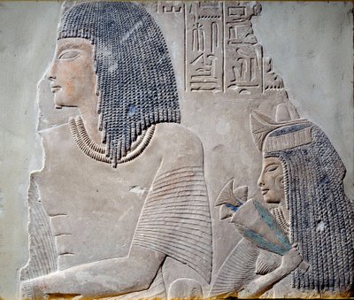 Sztuka Egipt: Ieneminet i jego żona Takha. Fresk z okresu Nowego Cesarstwa XVIII dynastii (XIV w. p.n.e.). Paryż, Musee du Louvre autorstwa School Egyptian