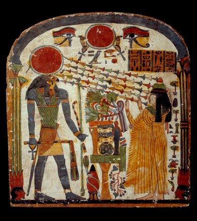 Sztuka starożytnego Egiptu: stela de taperet późny Taperet kieruje modlitwę do Re-Horachty (Re Horachty, około 900 - 800 pne) Paryż, Musee Du Louvre autorstwa School Egyptian