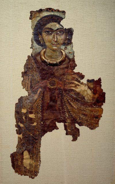 Sztuka koptyjska: całun kobiety zwanej damą z krzyżem ansee. Malarstwo na płótnie lnianym (IV wne) Antinoe. autorstwa School Egyptian