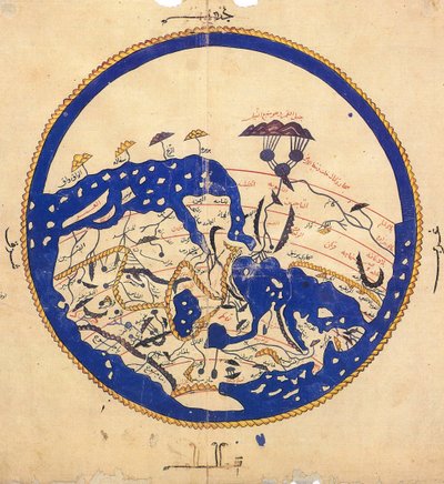 Kopia mapy świata autorstwa Muhammada al-Idrisiego, ok. 1130 r. autorstwa School Egyptian
