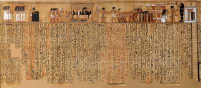 Egipski antyk: Księga Umarłych, Papirus Nebqed. Około 1400-1350 pne. XVIII dynastia. Z Teb. Słońce 6,3 m Paryż, Musee du Louvre autorstwa School Egyptian