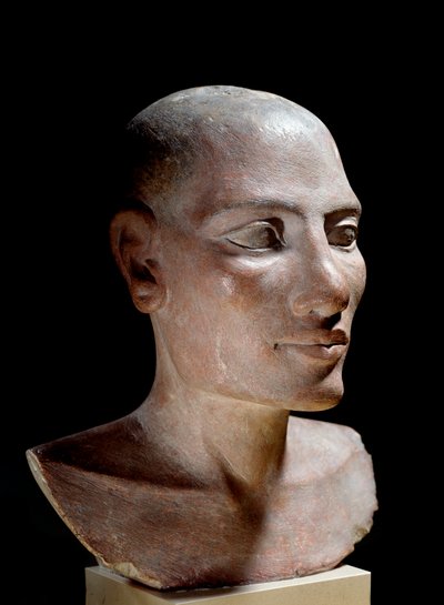 Starożytność egipska: solna głowa. Rzeźba wapienna, Stare Imperium (około 2700-2200 pne). Paryż, musee du Louvre - Egipska starożytność: Głowa młodego mężczyzny z napisem „Sól””, malowany wapień, Stare Królestwo (około 2700-2200 pne), Luwr, Paryż autorstwa School Egyptian