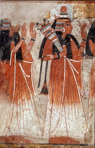 Starożytność egipska: fragment fresku z grobowca Niaya przedstawiający zbezczeszczenie krewnych zmarłego. Ze strony Dra Aboul Naga. XIX dynastia (1295-1186 pne) Nd. 0,61x0,39 m² autorstwa School Egyptian