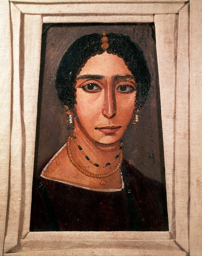 Egipski antyk: pogrzebowy portret kobiety. Malowanie na drewnie. II lub III wiek. Z Fajum (Fajum) w Egipcie. Paryż. Muzeum w Luwrze autorstwa School Egyptian