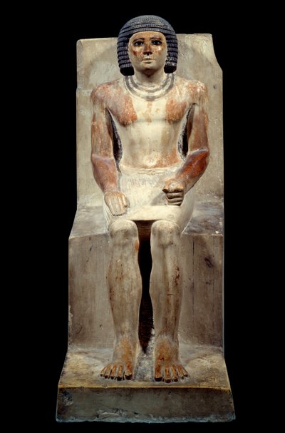 Starożytność egipska: wapienna statuetka Kaia, zarządcy szakala. Z Sakkary. Stare imperium, 5. dynastia. Paryż, Luwr autorstwa School Egyptian