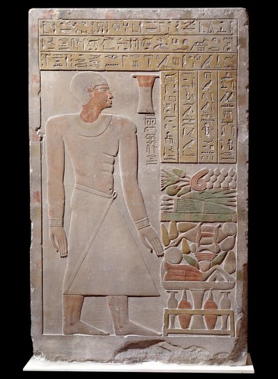 Starożytność egipska: wapienna stela pomnika ku czci rzecznika Wezyra Senousreta tworząca kaplicę. Około 1700 pne. Późna XII dynastia autorstwa School Egyptian