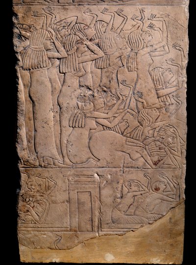 Starożytność egipska: grób memfitów od Horemheba do Sakkary (Sakkara lub Sakkara), płaskorzeźba: płacz na pogrzebie Horemheba. XVIII dynastia (około 1550-1295 pne) autorstwa School Egyptian