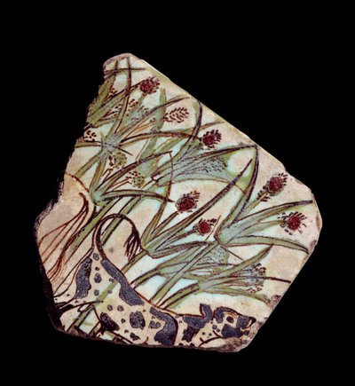 Starożytność egipska: kawałek fajansu zdobi byka w papirusie. Nowe Cesarstwo (1550-1069 pne) Paryż, Luwr autorstwa School Egyptian