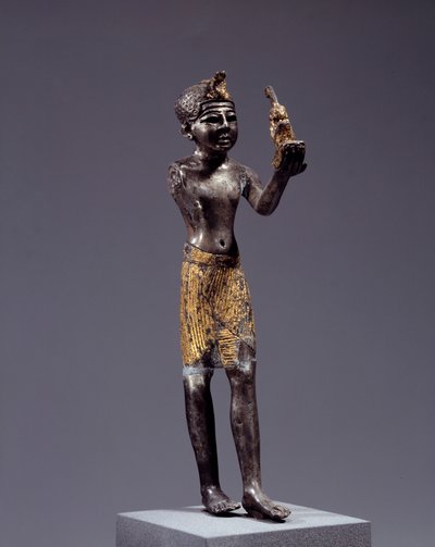 Starożytność egipska: statuetka króla (Seti I?) składającego ofiarę Maat. Rzeźba ze srebra i złota. Regne Sethi (1294-1279 pne). Ciemny. 19 cm. Paryż, Luwr autorstwa School Egyptian
