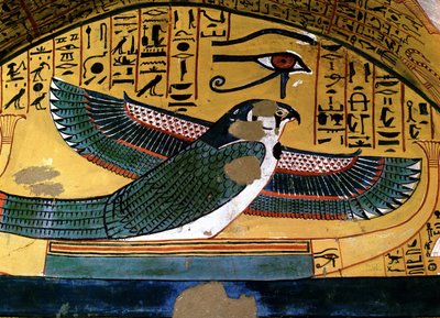 Luksor - Teby: lewy brzeg Nilu. Deir el Medineh: nekropolia rzemieślników. Grób Sennedżema. XVIII dynastia. reprezentacja Boga Horusa autorstwa School Egyptian