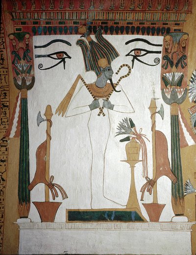 Luksor, Teby: Deir El Medineh, wioska i nekropolia rzemieślników. Grobowiec Sennedżema: Bóg Ozyrys, symbol duchowego odrodzenia zmarłego. autorstwa School Egyptian