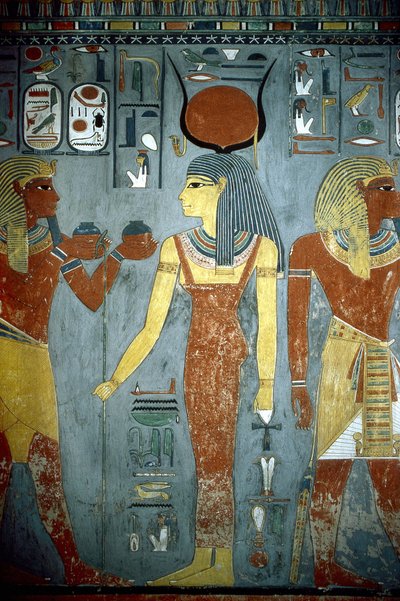 Luksor, Teby: Dolina Królów, grobowiec Horemheba (-1343 - -1314), egipskiego faraona, na którym widnieje bogini Izyda. autorstwa School Egyptian