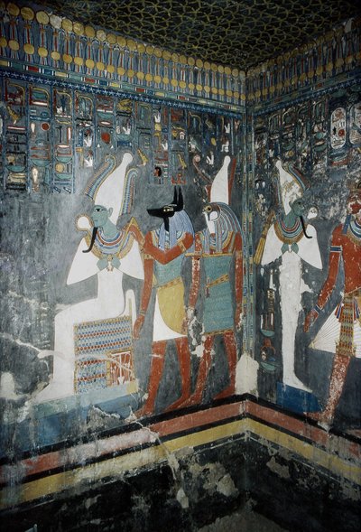 Luksor, Teby: Dolina Królów, grobowiec Horemheba (-1343 - -1314), egipskiego faraona, na którym widnieje bogini Izyda. autorstwa School Egyptian
