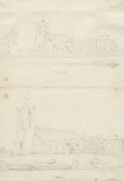 Kościół Blymhill: rysunki ołówkiem, bd [1797] (rysunek) autorstwa School English