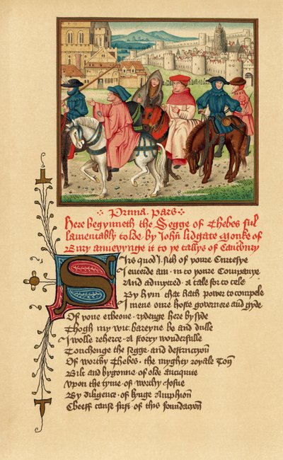 Pielgrzymi z Canterbury, ilustracja z Opowieści kanterberyjskich Geoffreya Chaucera, z "Literatury angielskiej" (druk) autorstwa School English