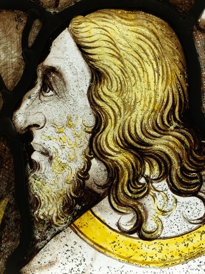 Zachowany fragment z Great East Window w York Minster: „Starsi czczą Boga” (witraż) autorstwa School English