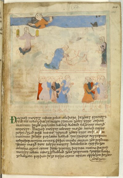 Cotton Claudius B. IV, f.103 Mojżesz z dziesięcioma przykazaniami, ilustracja ze „Staroangielskiego ilustrowanego Heksateuchu” (welum) autorstwa School English