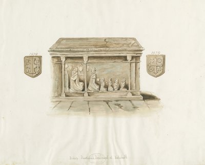 Kościół Eccleshall: grób biskupa Benthama: malarstwo akwarelowe, bd [?XIX w.] (malarstwo) autorstwa School English